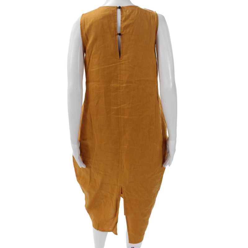 Fibflx Womens Orange Trapeze Swing Linen Midi Dress Sleeveless Size S — image 3 of 6